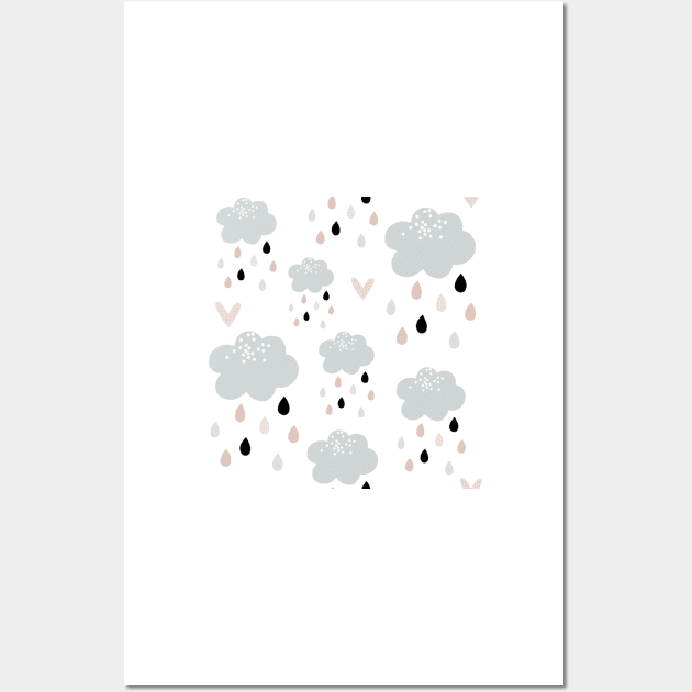 Scandi Rain Clouds - pink Wall Art by SugarPineDesign